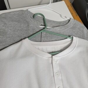NEW Lot of 2 Galaxy by Harvic Henley Shirts 2XL Thermal Waffle Knit Gray White